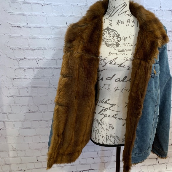 Denim and Co vintage fur lined button front denim jacket size Large - Picture 8 of 13